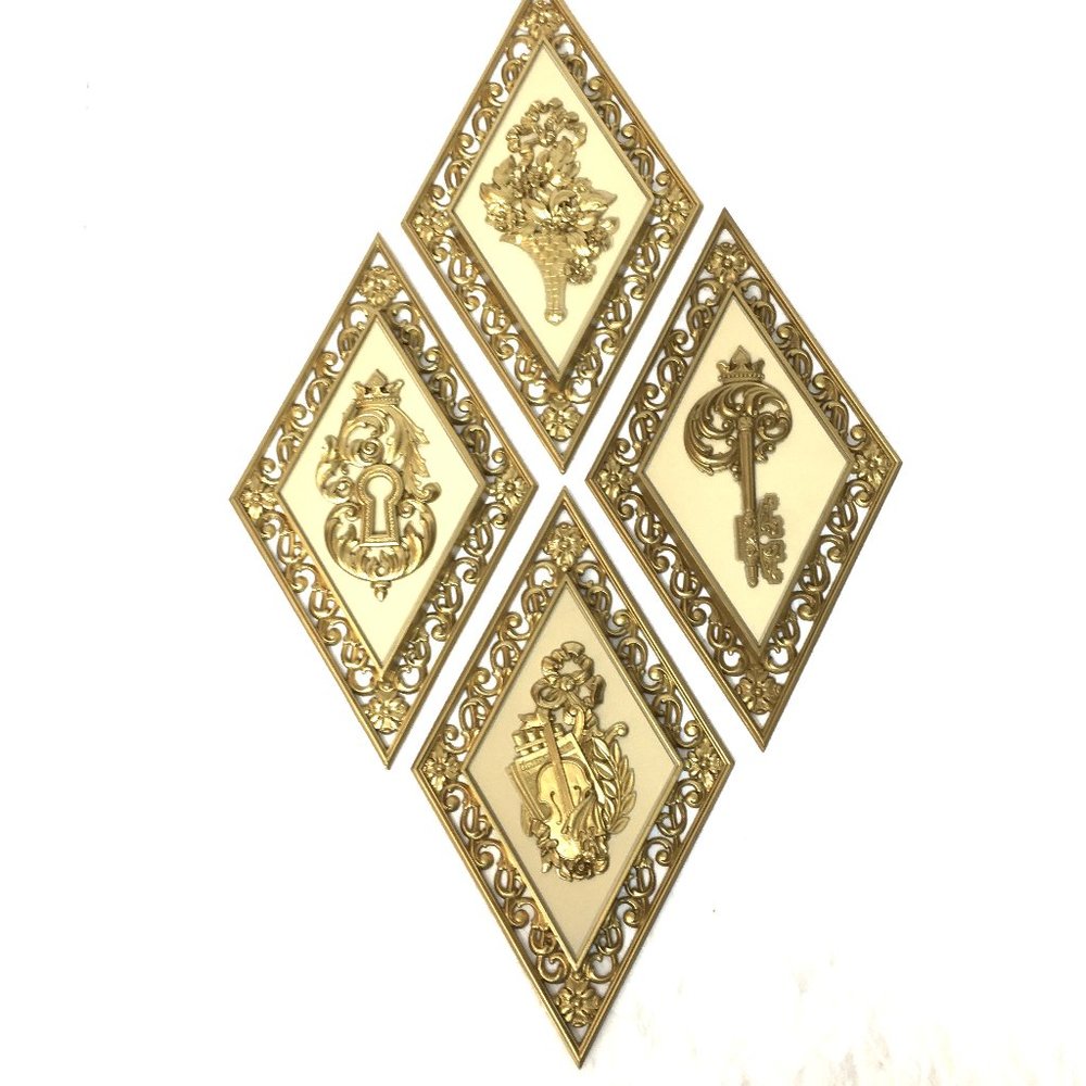 * DART MCM  Diamond Music and Key Wall Decor Plaques Vintage 14” x 8”
